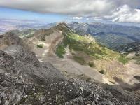 View of Timpanogos saddle and basin; Little Cottonwood Canyon ridge in background
